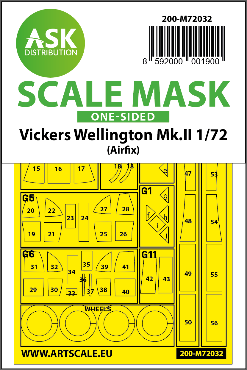 1:72 Vickers Wellington Mk.II one-sided painting mask for Airfix