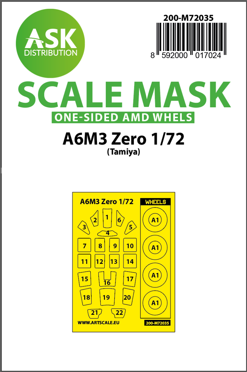 1:72 A6M3 Zero one-sided painting mask for Tamiya