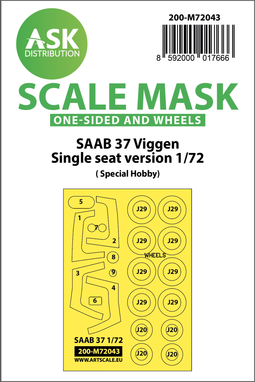 1:72 SAAB 37 Viggen single seater one-sided painting mask for Special Hobby