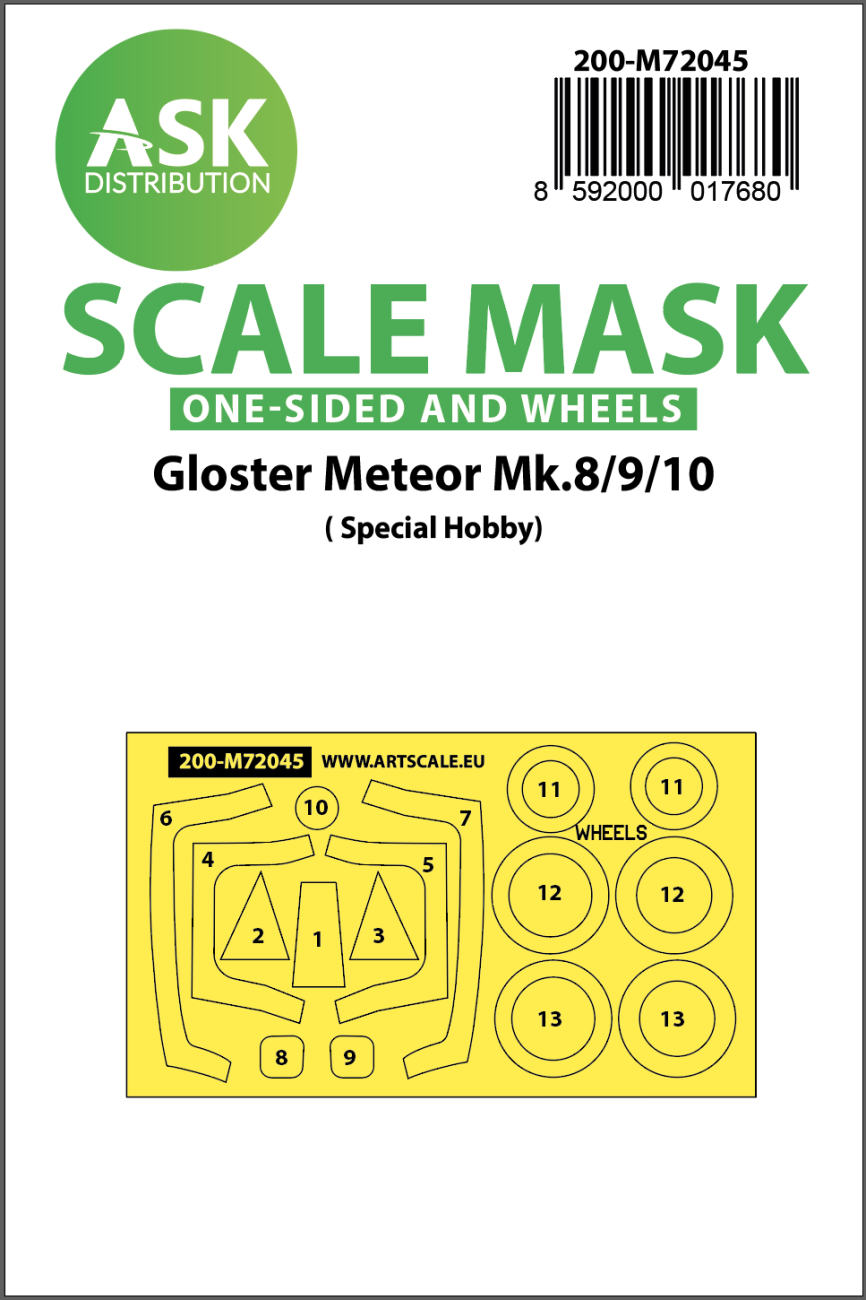 1:72 Gloster Meteor Mk.8/9/10 one-sided painting mask for Special Hobby