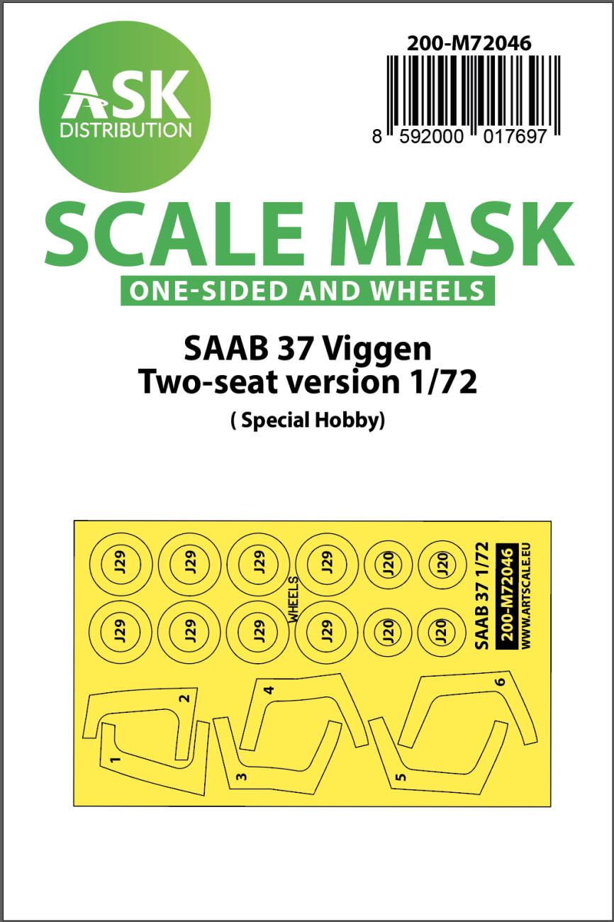 1:72 SAAB 37 Viggen double seater one-sided painting mask for Special Hobby