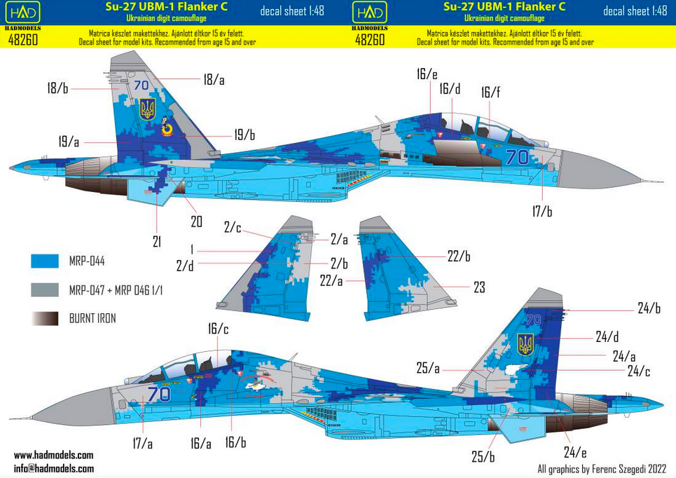 1:48 Su-27 UB Ukrainian digital camouflage decal sheet
