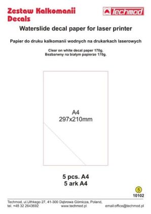 White waterslide decal paper for laser printer (5 pcs. A4)