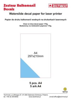 Blue waterslide decal paper for laser printer (5 pcs. A4)