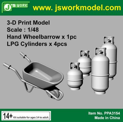 1:48 Hand Wheelbarraw x 1pc LPG Cylinders x 4pcs
