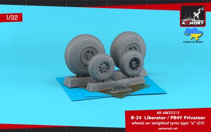 1:32 B-24 Liberator / PB4Y Privateer wheels w/ weighted tyres type “a” (GY), 2 types nose wheels, 3D-printed mudguard & PE hubcaps