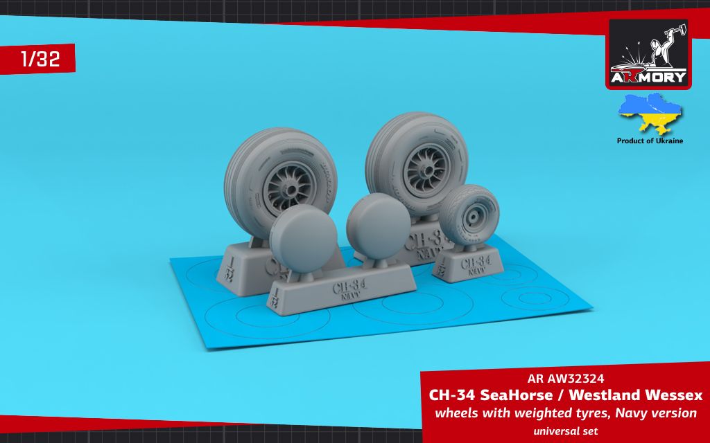 1:35 CH-34 SeaHorse (Navy version) / Westland Wessex wheels w/ weighted tyres