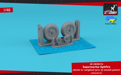 1:48 Supermarine Spitfire wheels w/ weighted tyres of smooth pattern & covered hubs
