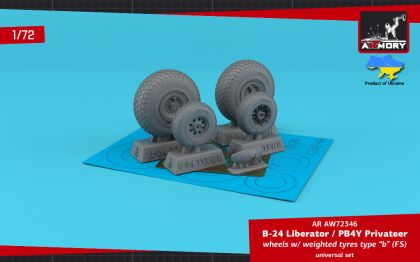 1:72 B-24 Liberator / PB4Y Privateer wheels w/ weighted tyres type “b” (FS), 2 types nose wheels, 3D-printed mudguard & PE hubcaps