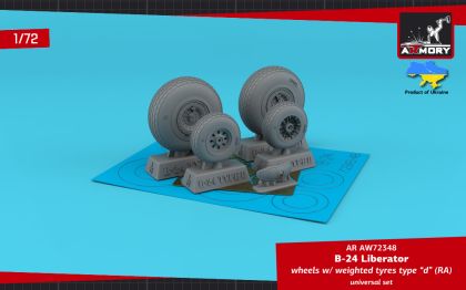 1:72 B-24 Liberator wheels w/ weighted tyres type “d” (RA), 2 types nose wheels, 3D-printed mudguard & PE hubcaps