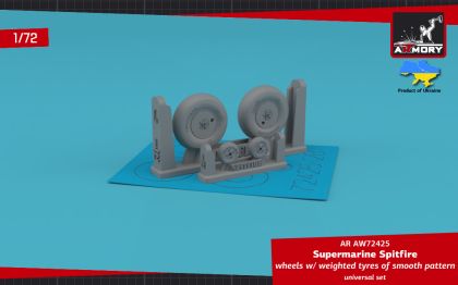 1:72 Supermarine Spitfire wheels w/ weighted tyres of smooth pattern & covered hubs
