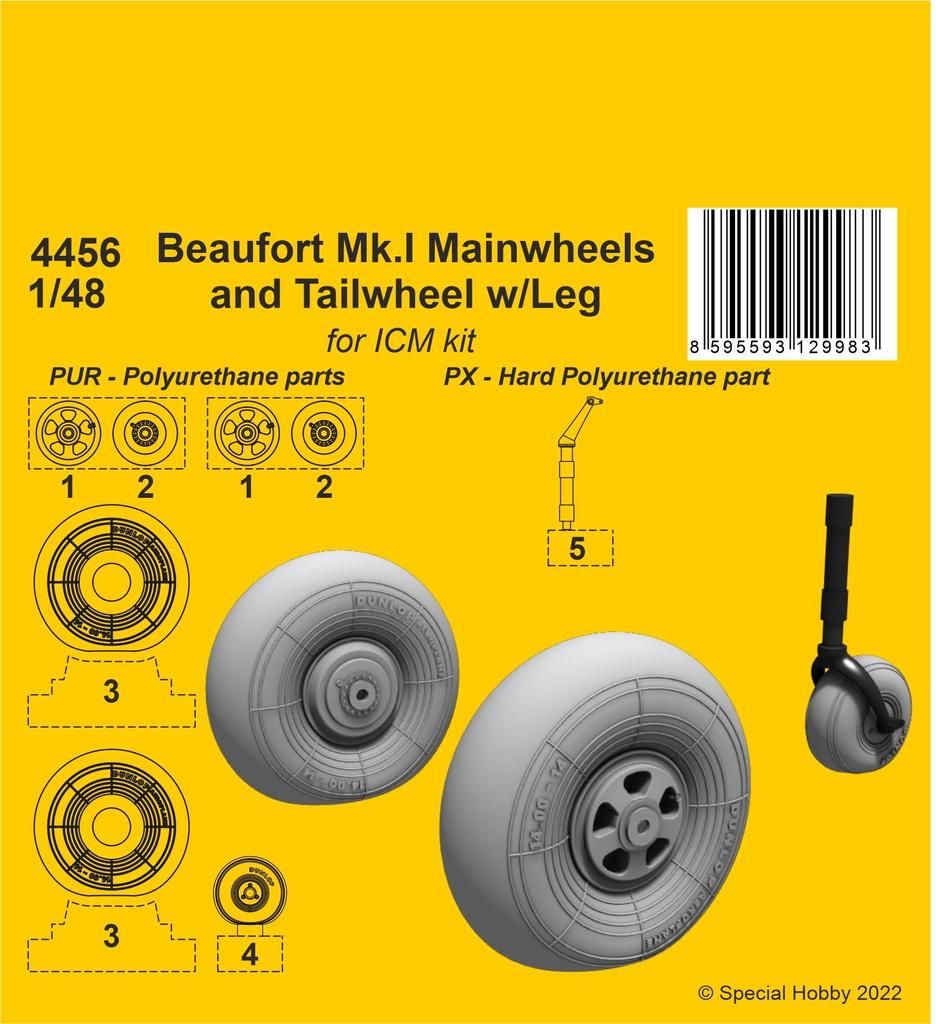 1:48 Beaufort Mk.I Mainwheels and Tailwheel w/Leg