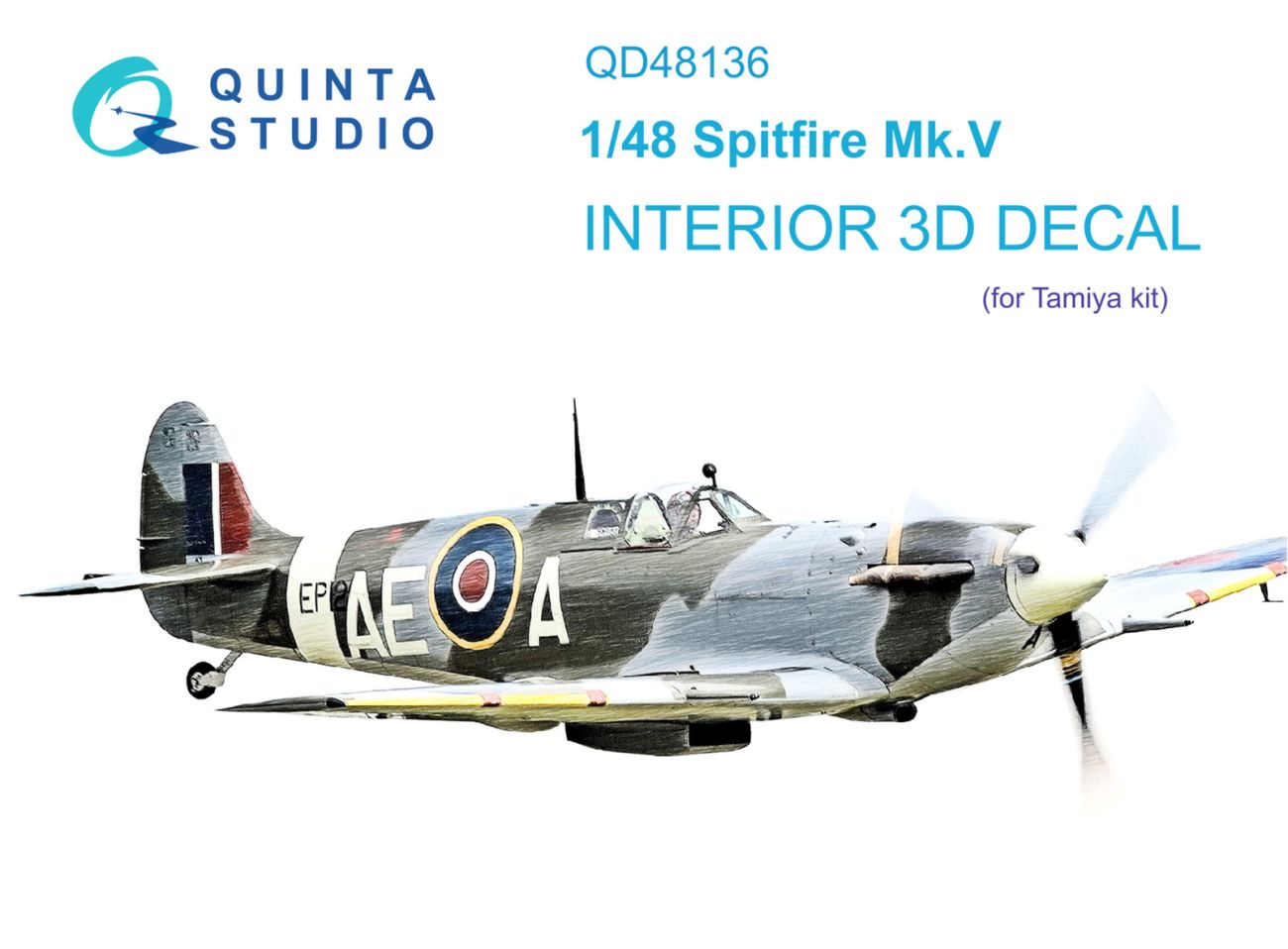 1:48 Spitfire Mk.V 3D-Printed & coloured Interior on decal paper (Tamiya)