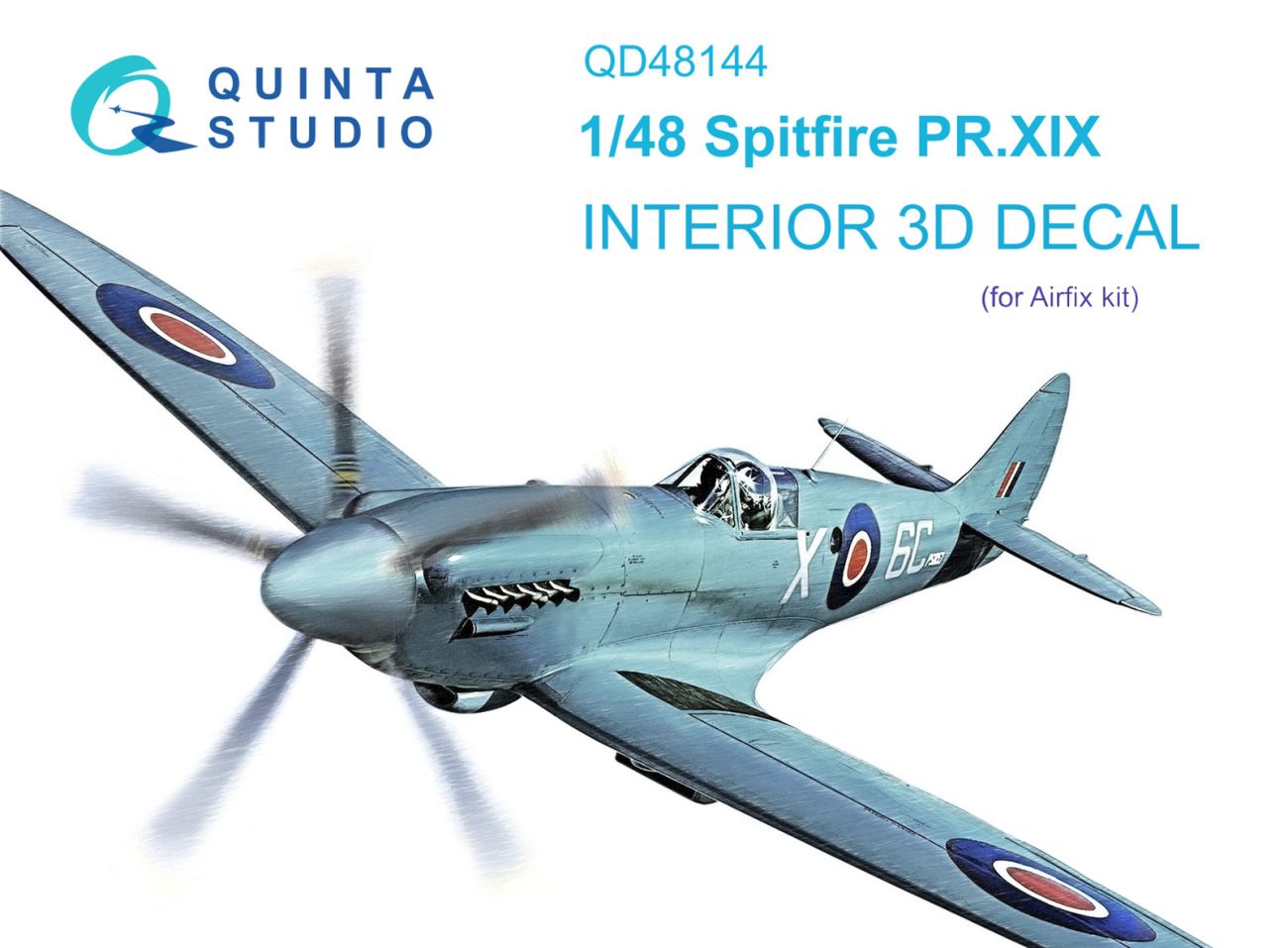 1:48 Spitfire PR.XIX 3D-Printed & coloured Interior on decal paper (Airfix)