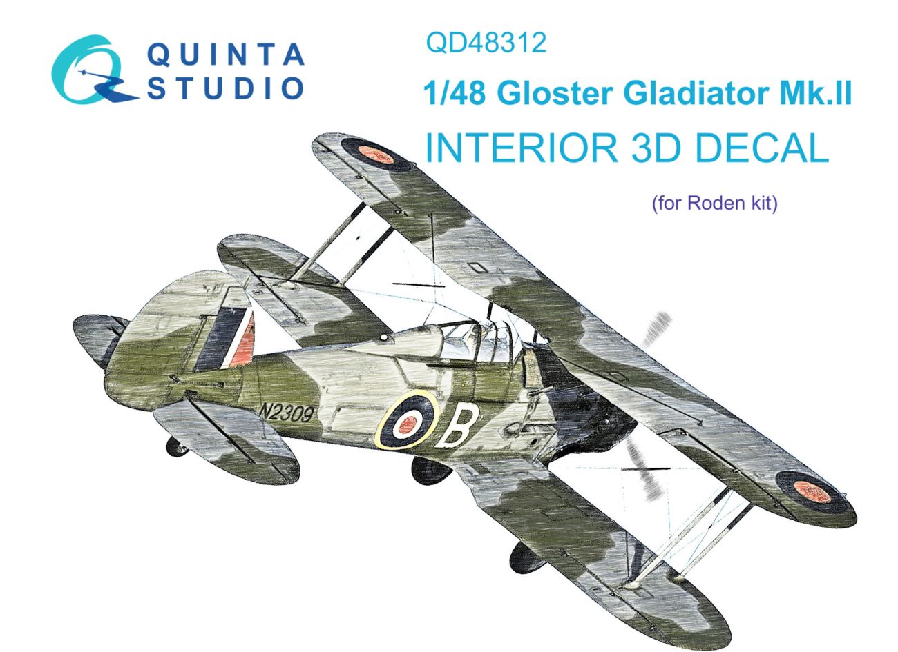 1:48 Gloster Gladiator MKII 3D-Printed & coloured Interior on decal paper (Roden)