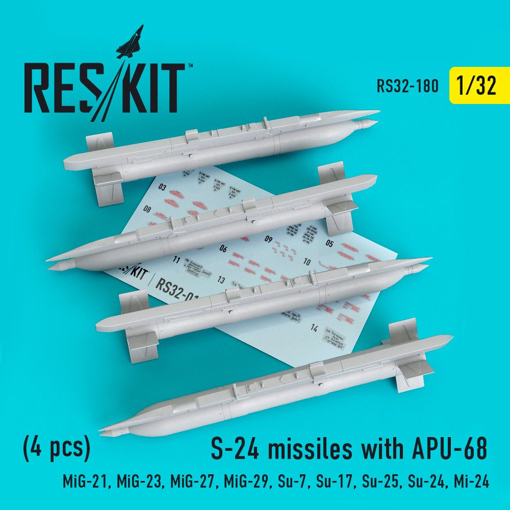 1:32 S-24 missiles with APU-68 (4 pcs) (MiG-21, MiG-23, MiG-27, MiG-29, Su-7, Su-17, Su-25, Su-24, Mi-24)