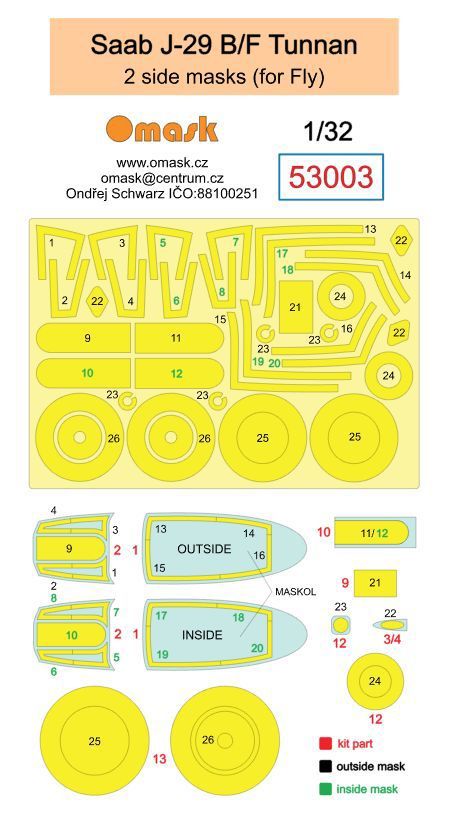 1:32 Saab J-29 B/F Tunnan 2 side masks (for Fly