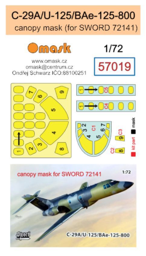 1:72 C-29A/U-125/BAe-125-800 mask (for Sword 72141)
