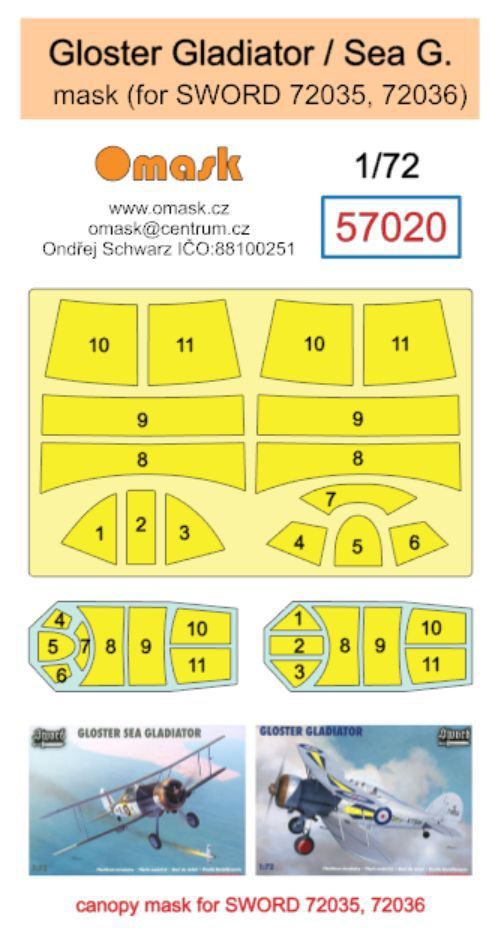 1:72 Gloster Gladiator / Sea Gladiator mask (for Sword 72035, 72036)