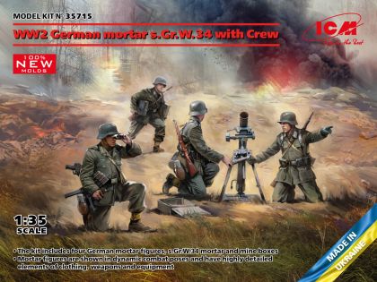 1:35 WW2 German mortar GrW 34 with Crew