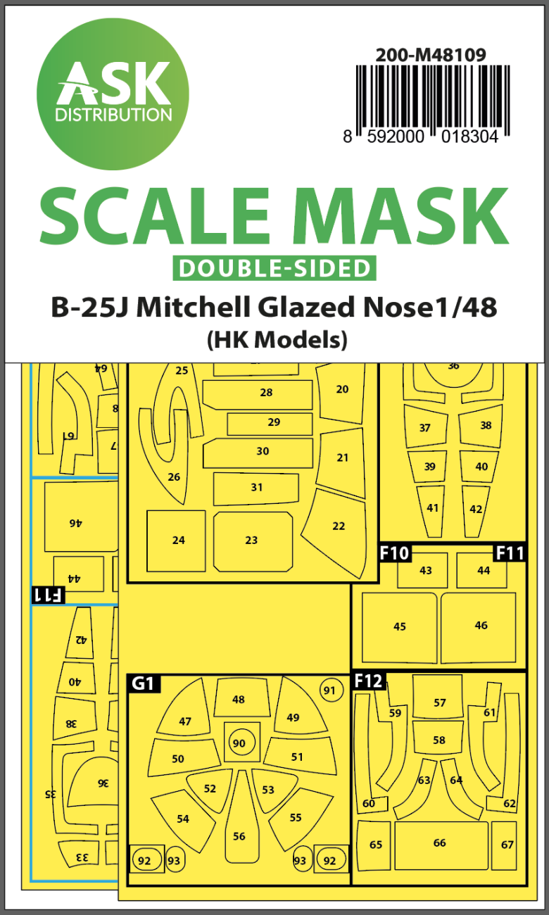 1:48 B-25J Mitchell double-sided mask self-adhesive pre-cutted for HK Models