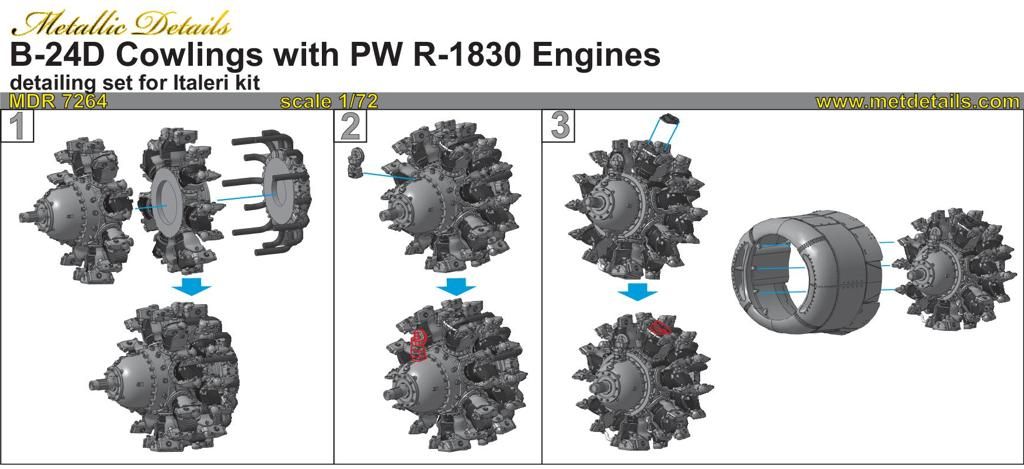 1:72 Consolidated B-24D. Liberator cowlings with PW R-1830 Engines