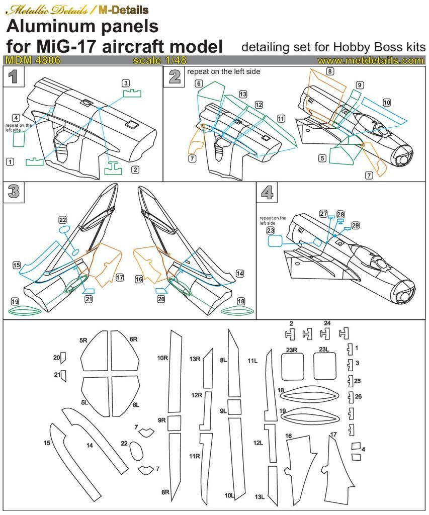 1:48 Mikoyan MiG-17 Aluminium panels