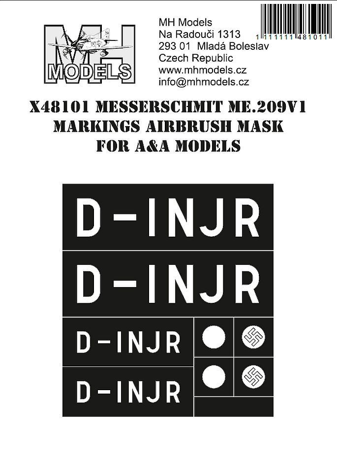1:48 Messerschmit Me.209V1 Markings airbrush mask