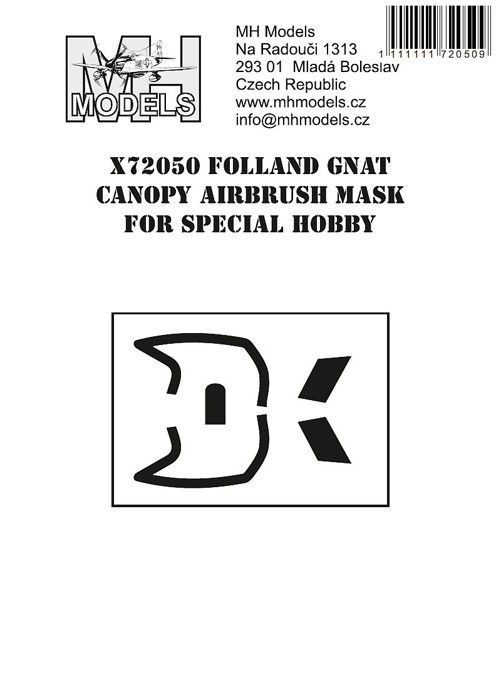1:72 Folland Gnat Canopy airbrush mask