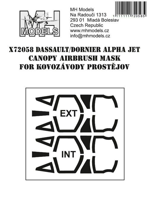 1:72 Dassault/Dornier Alpha Jet canopy airbrush mask