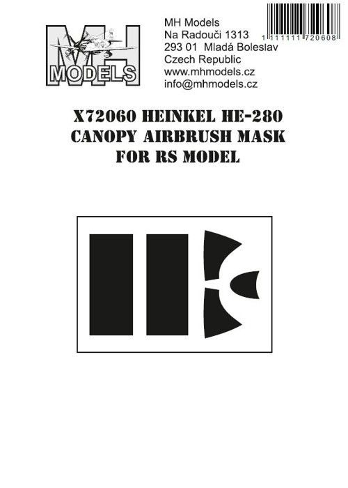 1:72 Heinkel He-280 canopy airbrush mask