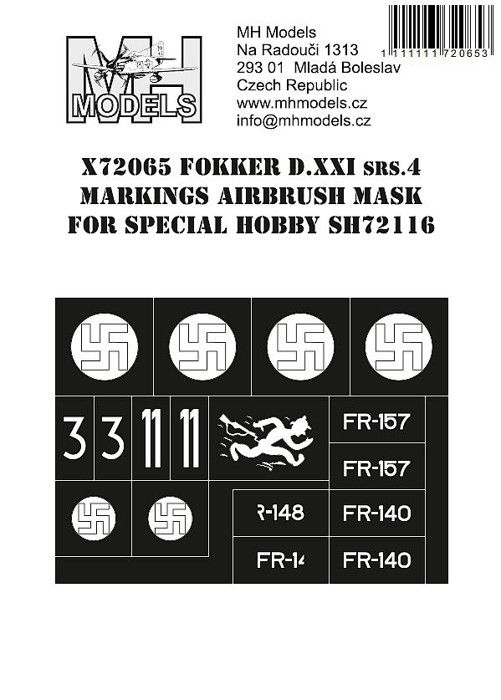 1:72 Fokker D.XXI srs.4 markings airbrush mask