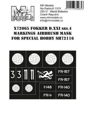 1:72 Fokker D.XXI srs.4 markings airbrush mask