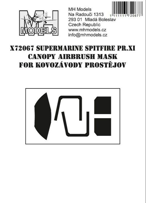 1:72 Supermarine Spitfire PR.XI canopy airbrush mask