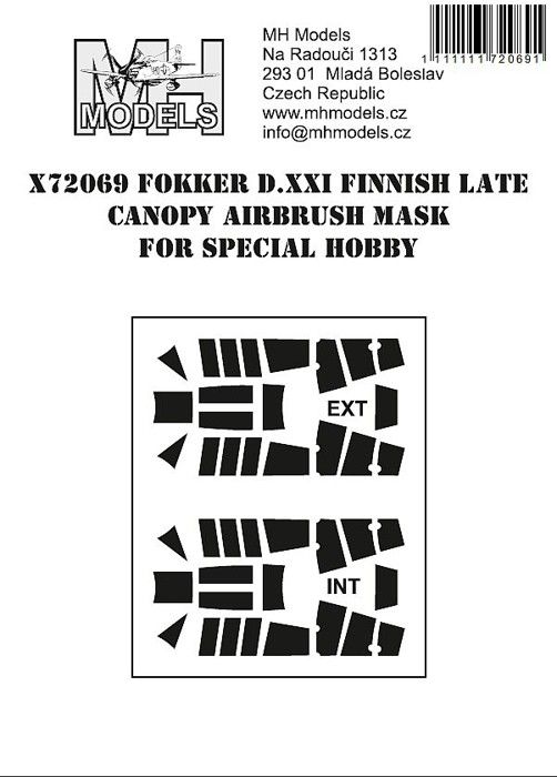 1:72 Fokker D.XXI Finnish late canopy airbrush mask