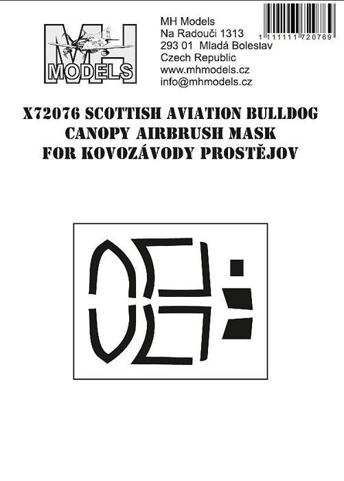 1:72 Scottish Aviation Bulldog canopy airbrush mask