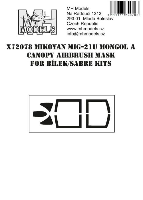 1:72 Mikoyan Mig-21U Mongol A canopy airbrush mask