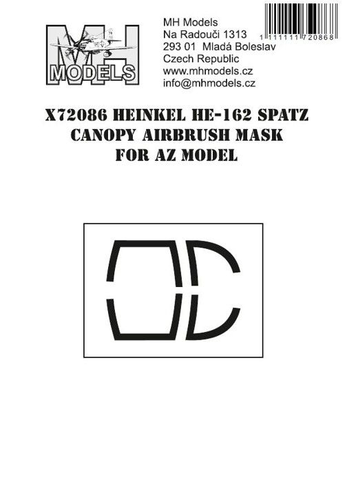 1:72 Heinkel He-162 Spatz canopy airbrush mask
