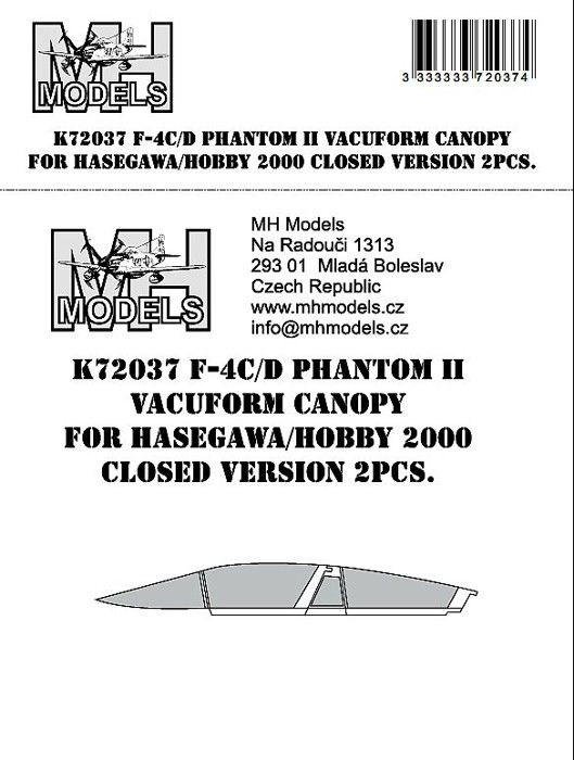 1:72 F-4C/D Phantom II vacuform canopy (closed version 2pcs.)