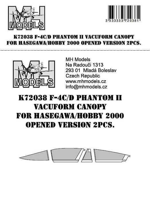 1:72 F-4C/D Phantom II vacuform canopy (opened version 2pcs.)