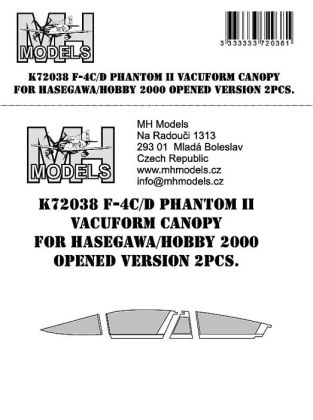 1:72 F-4C/D Phantom II vacuform canopy (opened version 2pcs.)