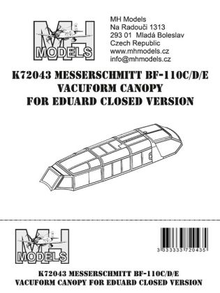 1:72 Messerschmitt Bf-110C/D/E vacuform canopy for Eduard closed version