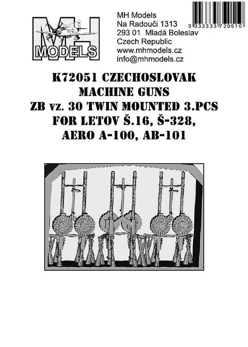 1:72 Czechoslovak machine gun ZB vz.30 twin mounted 3.pcs