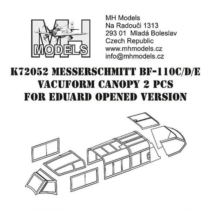 1:72 Messerschmitt Bf-110C/D/E vacuform canopy opened version
