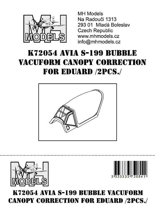 1:72 Avia S-199 Bubble vacuform canopy correction set closed version 2pcs.
