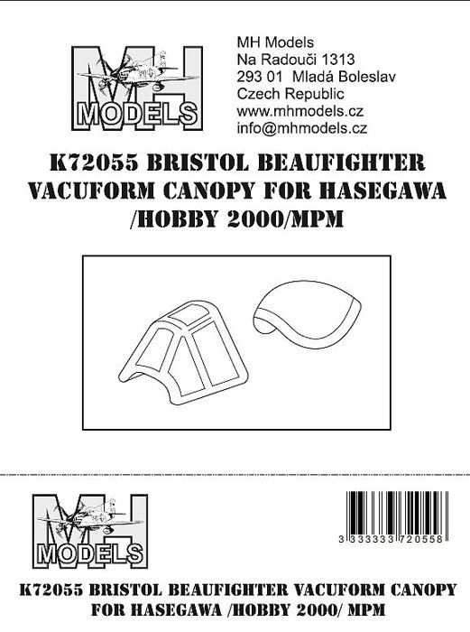 1:72 Bristol Beaufighter vacuform canopy