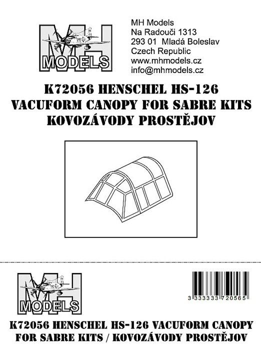 1:72 Henschel Hs-126 vacuform canopy