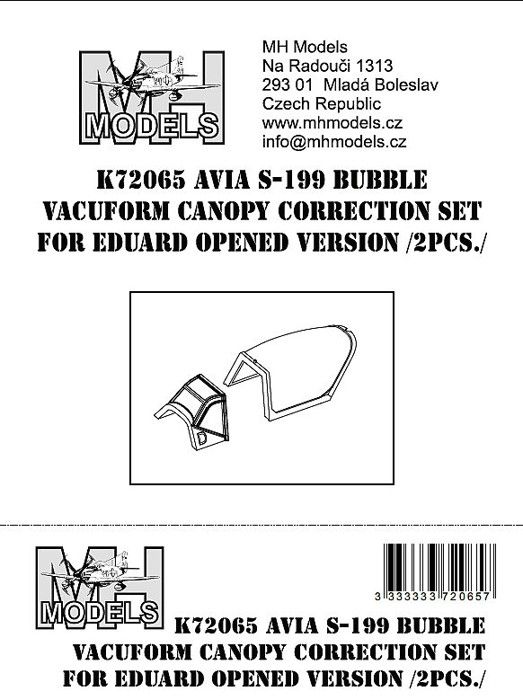 1:72 Avia S-199 Bubble vacuform canopy correction set opened version 2pcs.