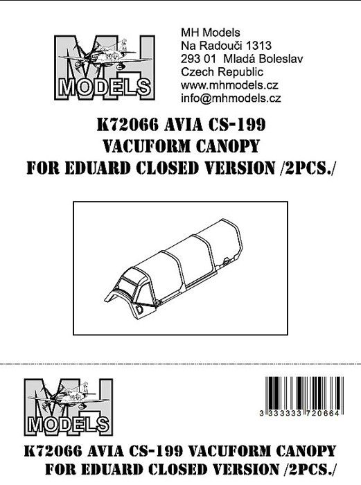 1:72 Avia CS-199 vacuform canopy closed version 2pcs.