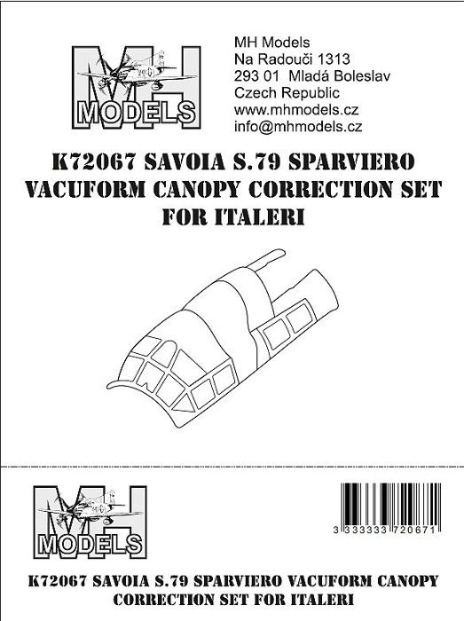 1:72 Savoia S.79 Sparviero vacuform canopy correction set